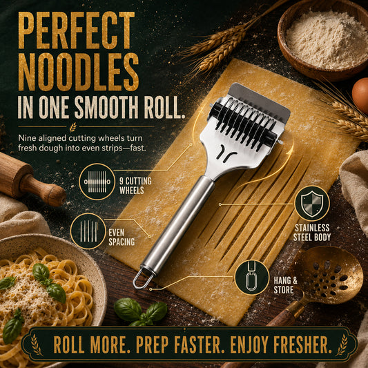 Buy 1 Get 1 Free🍝 Perfect Homemade Noodles in One Smooth Roll! 9-Wheel Stainless Steel Noodle & Dough Cutter ✨