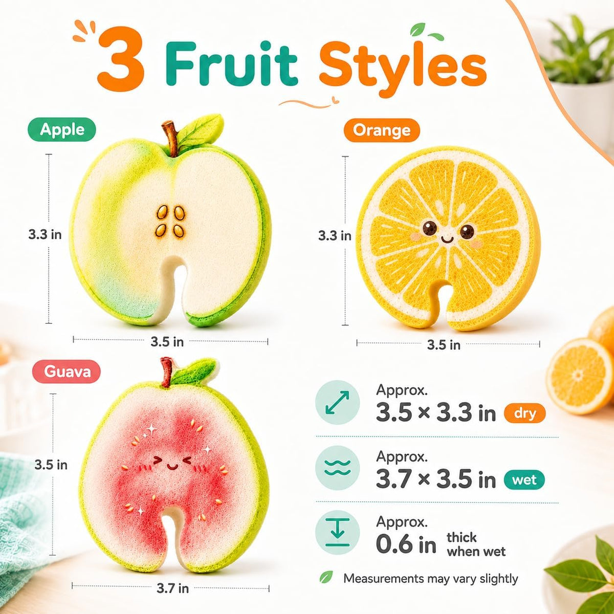 🍊🧼3 Pcs Cute fruit-shaped dishwashing sponge - suitable for cleaning kitchen tableware