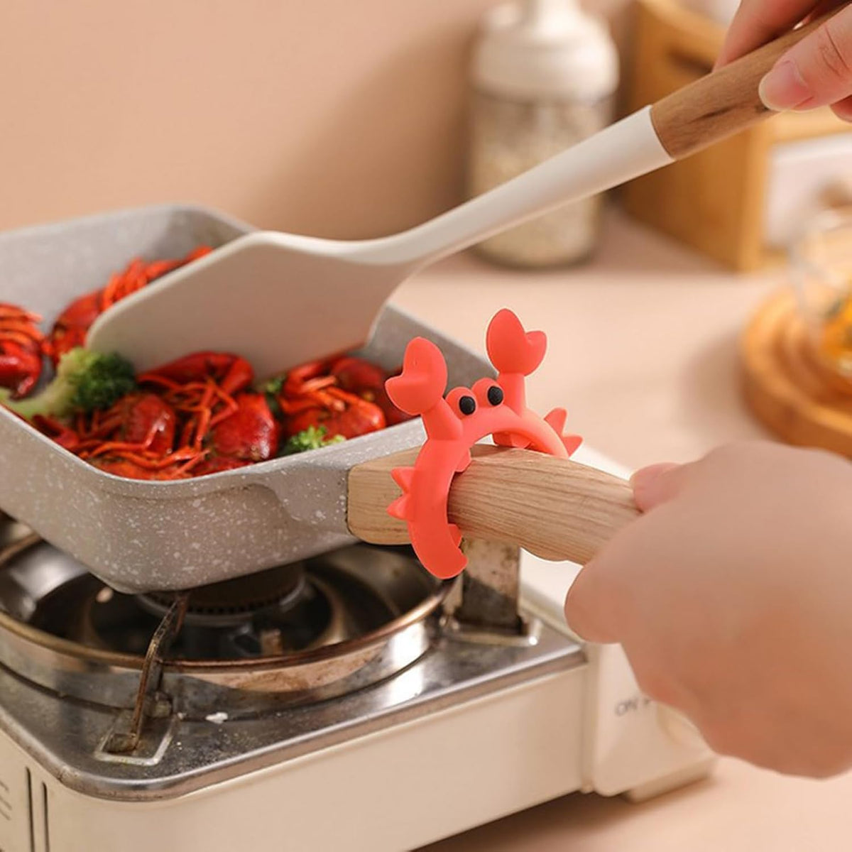 🦀2 Pcs Crab-shaped silicone spatula holder - suitable for pots, ladles, and spatulas