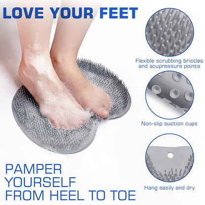 ✨ Silicone Shower Scrubber Mat with Wall-Mounted Suction Cups