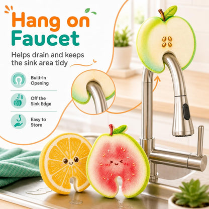 🍊🧼3 Pcs Cute fruit-shaped dishwashing sponge - suitable for cleaning kitchen tableware