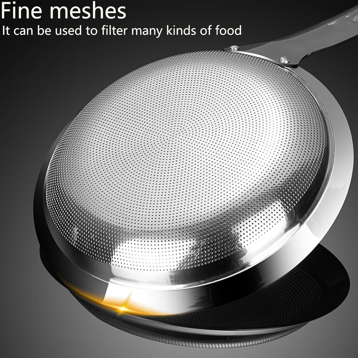 🛡️304 Stainless Steel Fine Mesh Skimmer with Handle – Suitable for Kitchen Cooking