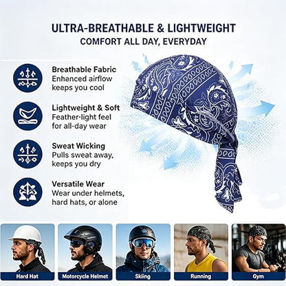 🧣❄️ Cooling Headscarf Cap Set, Motorcycle Pirate Head Wrap Safety Helmet Liner