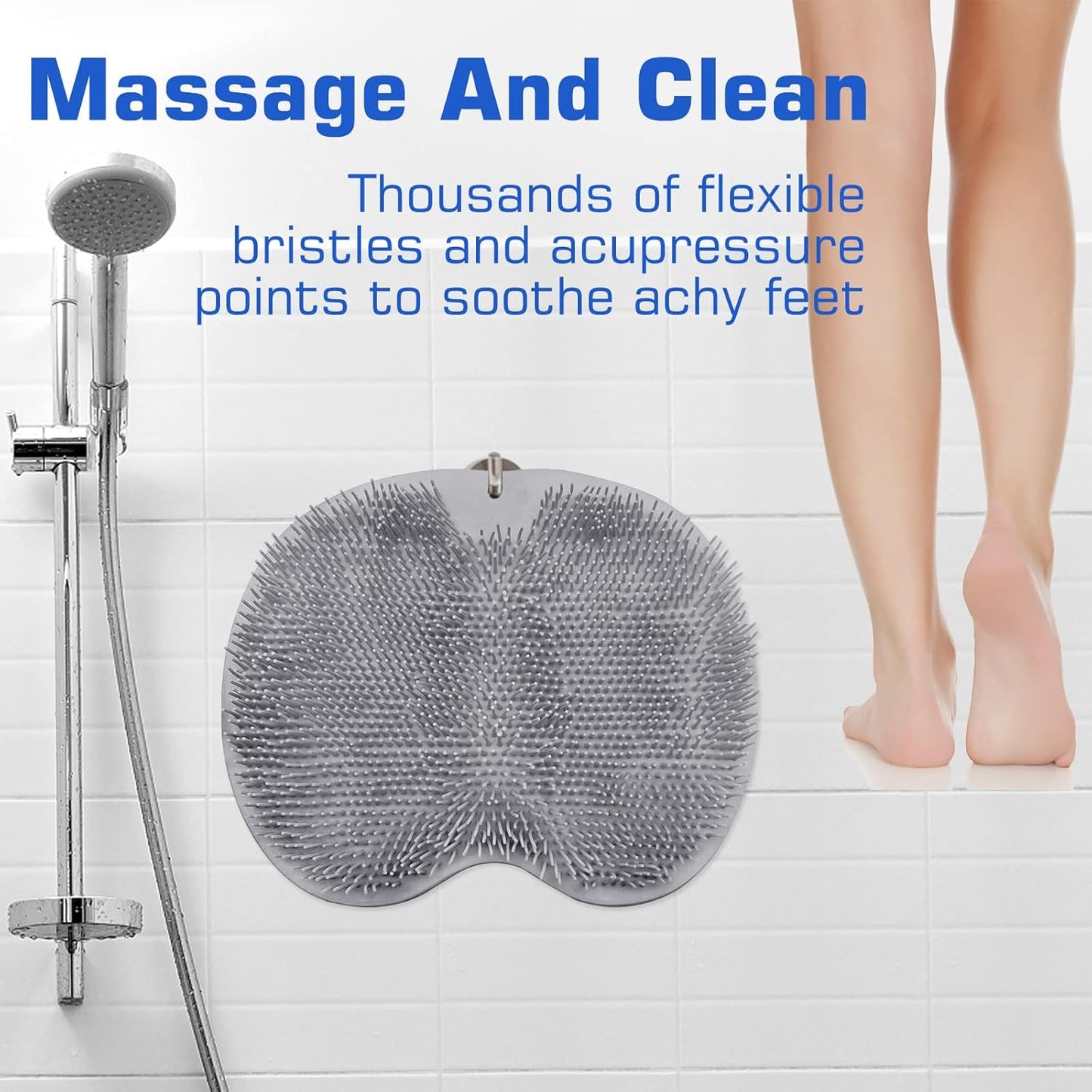 ✨ Silicone Shower Scrubber Mat with Wall-Mounted Suction Cups