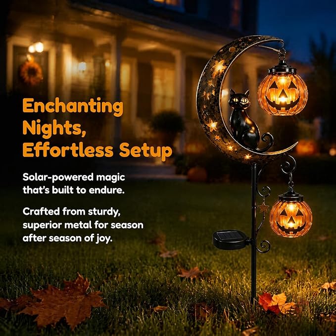 🌙🎃Halloween Black Cat Pumpkin Moon Ground Lamp