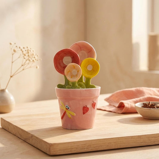 🏺Decorative flowerpot ceramic measuring spoon set with storage base