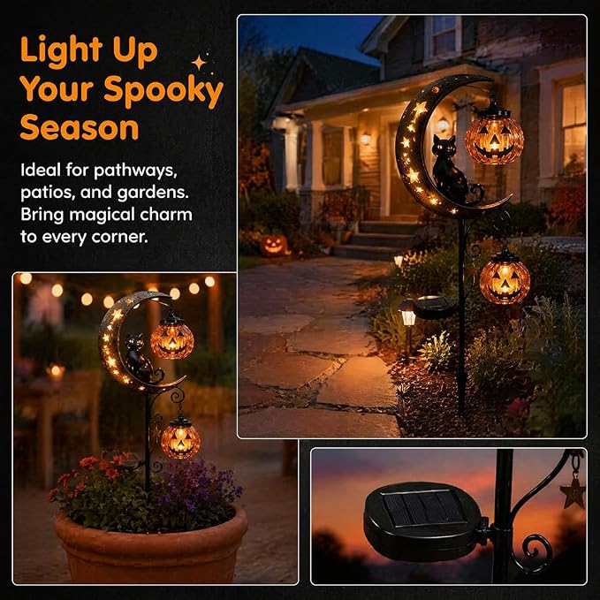 🌙🎃Halloween Black Cat Pumpkin Moon Ground Lamp