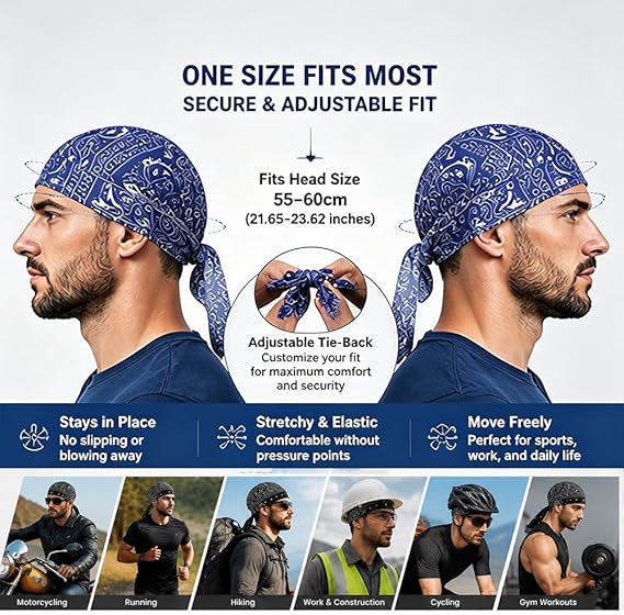 🧣❄️ Cooling Headscarf Cap Set, Motorcycle Pirate Head Wrap Safety Helmet Liner