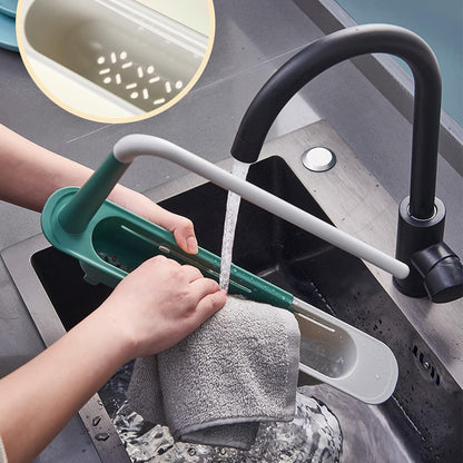 🧻Extendable kitchen storage rack - with clothes rod and perforated drain side panel