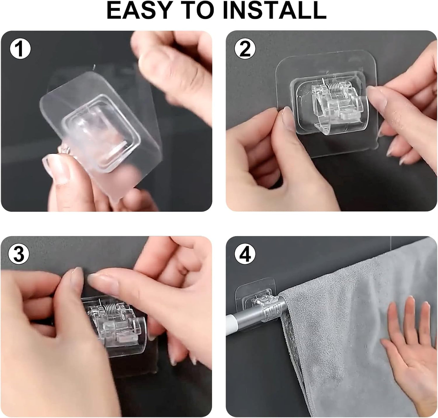 🔨🚫 No Drill Nail Free Adjustable Self Adhesive Curtain Rod Holder Hooks