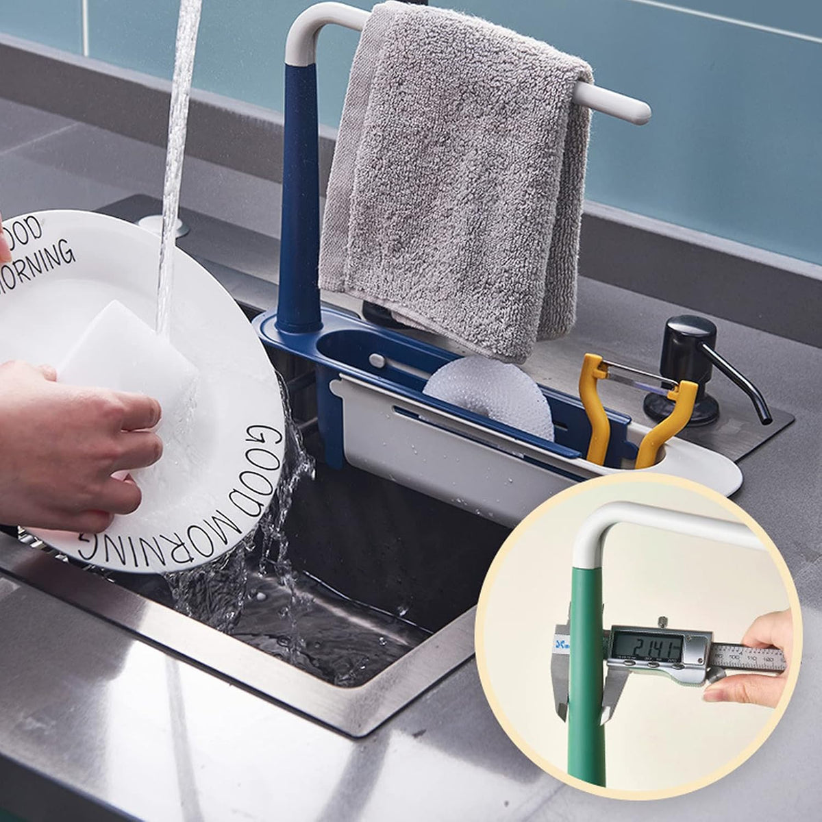 🧻Extendable kitchen storage rack - with clothes rod and perforated drain side panel