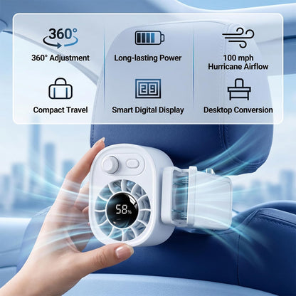 ❄️ Semiconductor Cooling Car Clip On Fan - 360° Rotation, 100 Speeds Adjustable