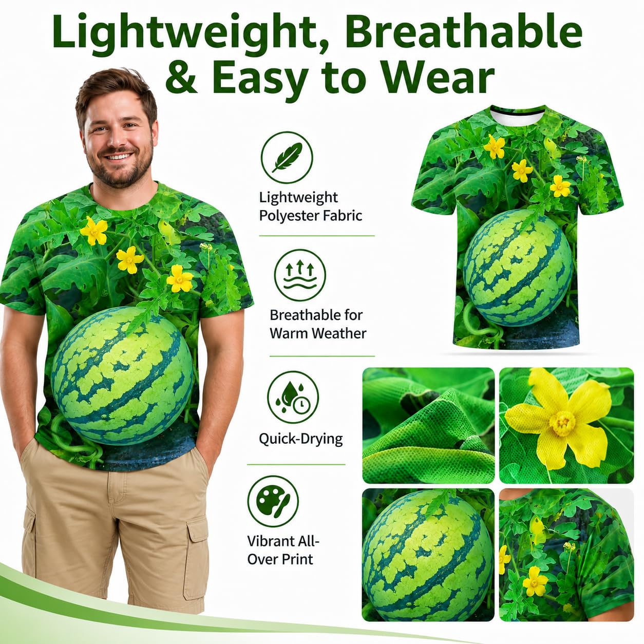 Creative Watermelon Print Men's Casual Sporty T-Shirt