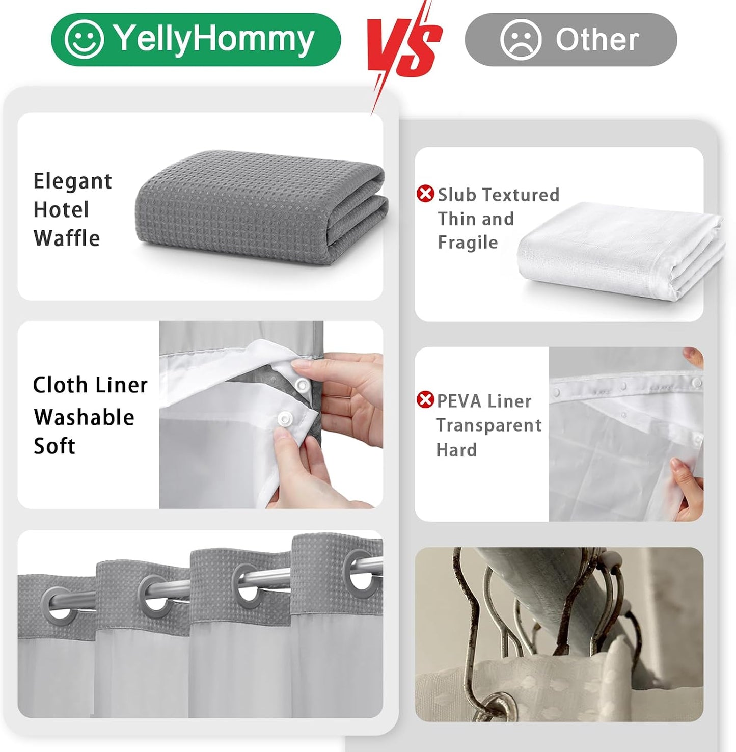 ✨Hookless Washable Waffle Weave Shower Curtain