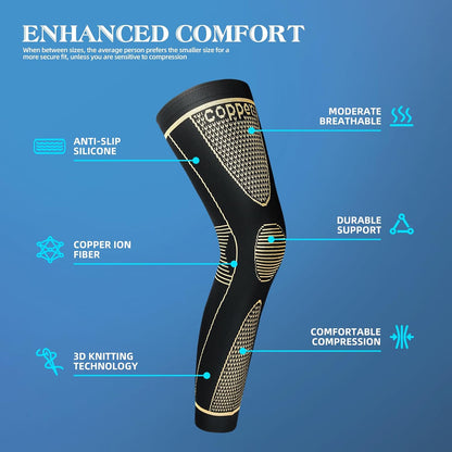 Copper-Infused Full-Leg Compression Sleeve — Unisex Slip-On Athletic Gear (Pair)