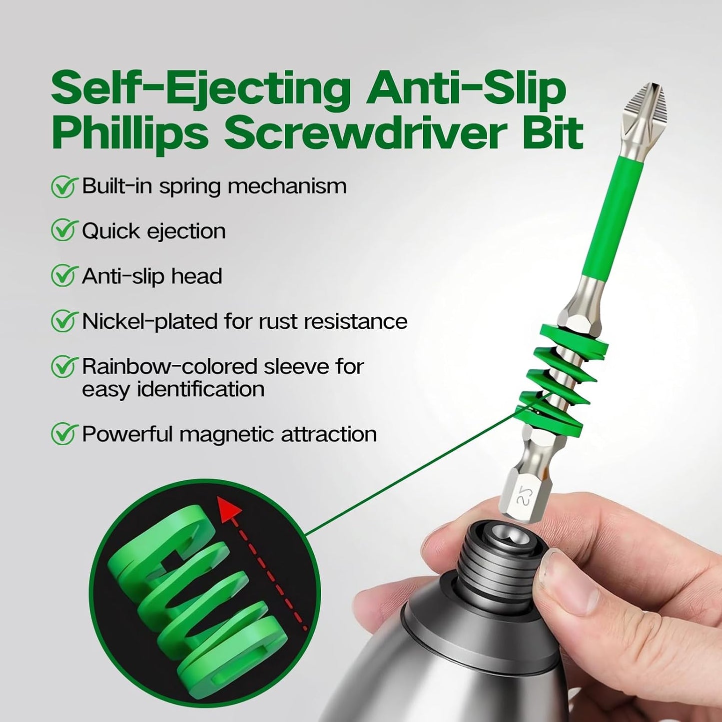 🔥Hot Sale 49% off🌟🛠️ Anti-Slip Magnetic Phillips Bit with Spring