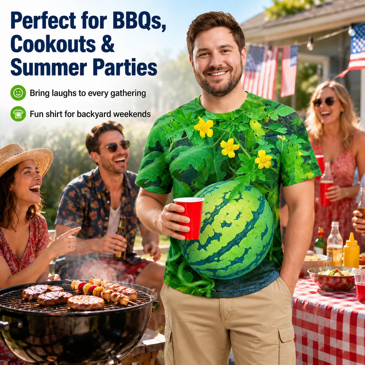 Watermelon print shirt for BBQ and summer parties