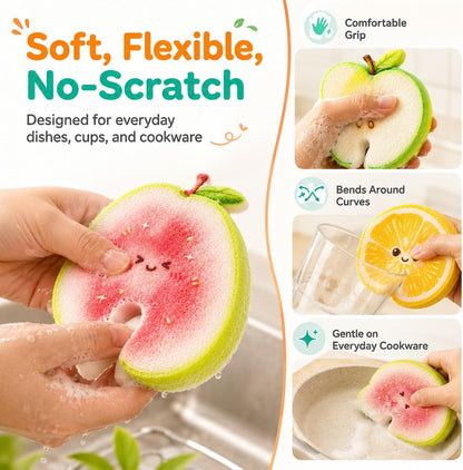 🍊🧼3 Pcs Cute fruit-shaped dishwashing sponge - suitable for cleaning kitchen tableware