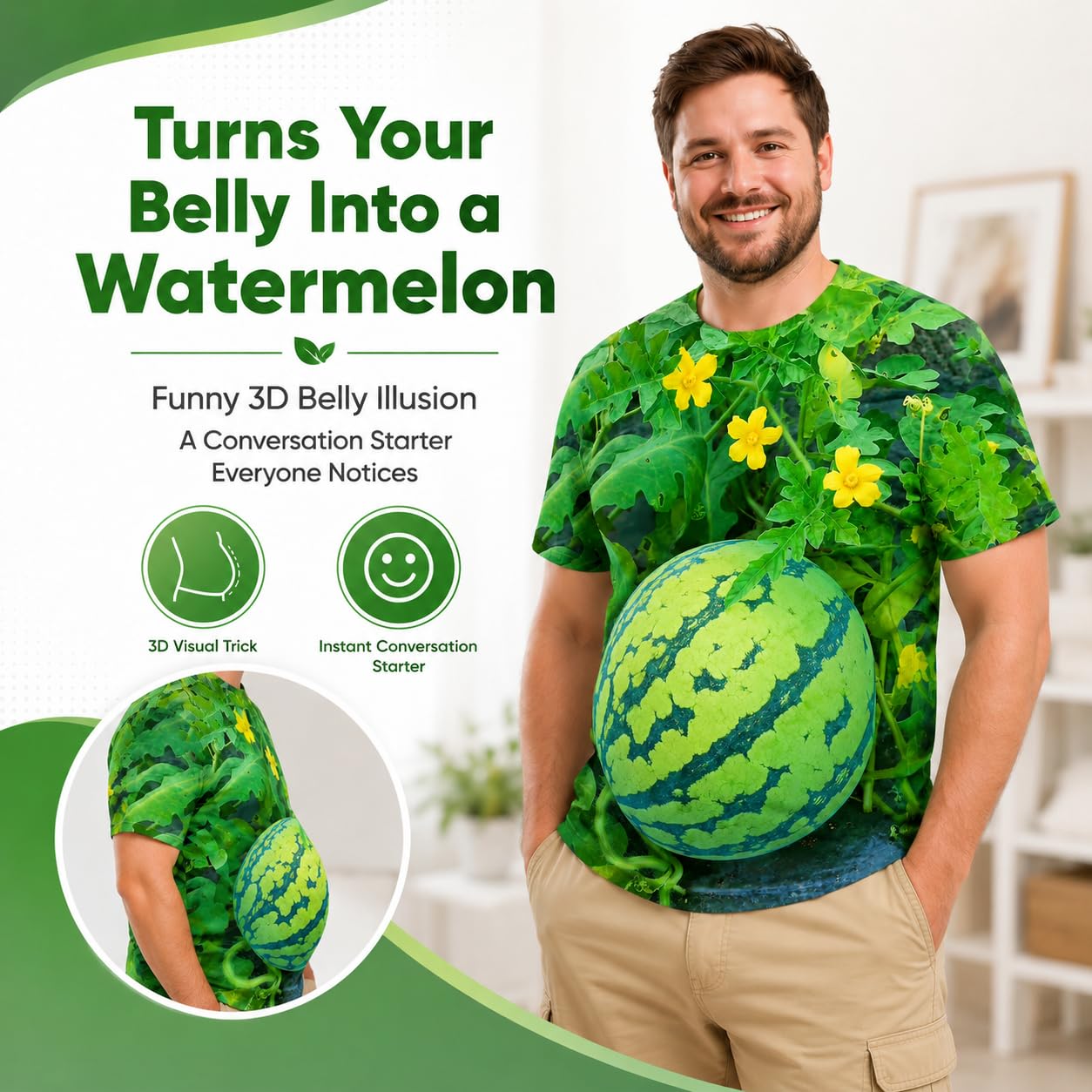 Creative Watermelon Print Men's Casual Sporty T-Shirt