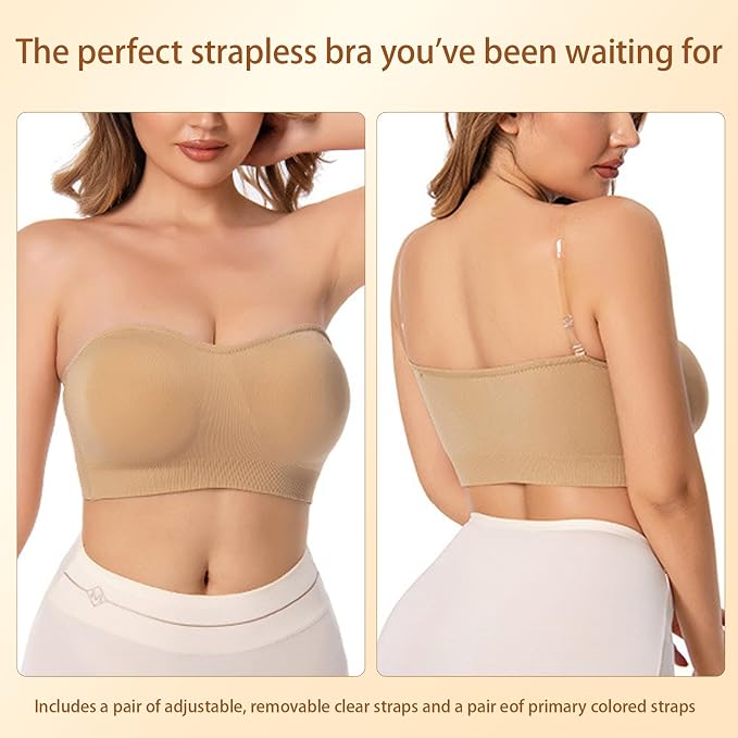 👗Strapless, non-slip, seamless silicone push-up bandeau with invisible straps