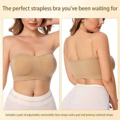 👗Strapless, non-slip, seamless silicone push-up bandeau with invisible straps