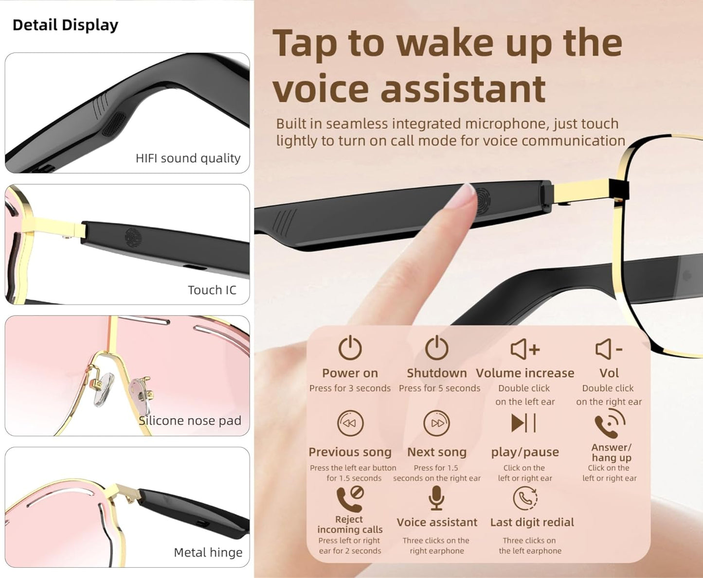 🕶️🎵Smart Bluetooth 5.4 Sunglasses with Open-Ear Audio Blue Light Blocking UV Protection Waterproof