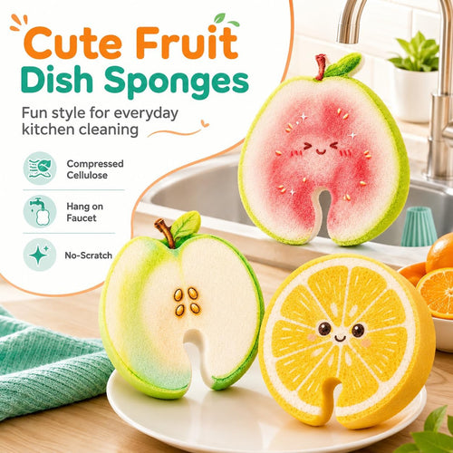🍊🧼3 Pcs Cute fruit-shaped dishwashing sponge - suitable for cleaning kitchen tableware