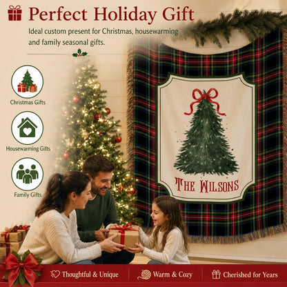 🎄Personalized checkered Christmas tree pattern woven blanket