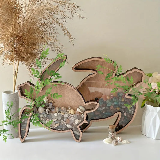 🐢Transparent wooden turtle shell-shaped display box - perfect for storing stones, jewelry, teeth and small items