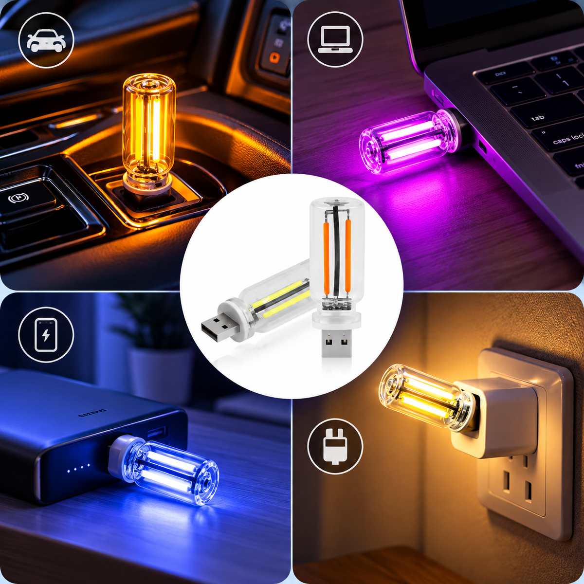 💡Dimmable Car USB Night Light – Touch-Controlled LED Filament Light