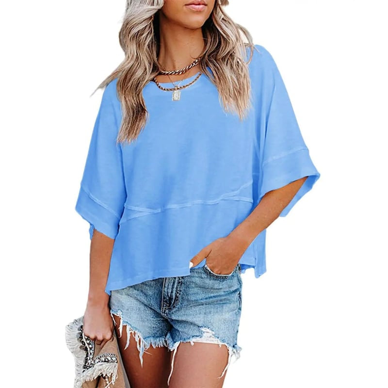 🛍️Women's Summer Casual Crewneck Batwing Top - Loose Fit, Cute & Breezy 🌸☀️