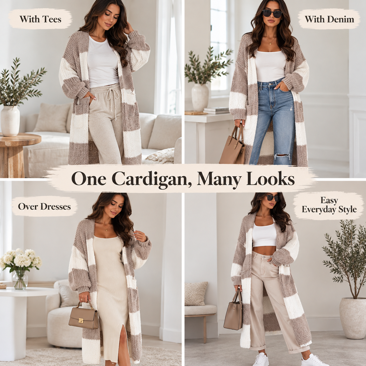 🧥Women's Oversized Color-Block Checkerboard Knit Long Cardigan Autumn Coat