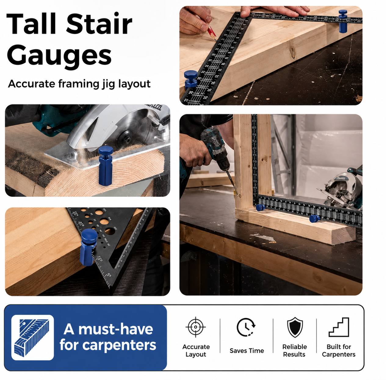 📏High stair gauge, suitable for frame square