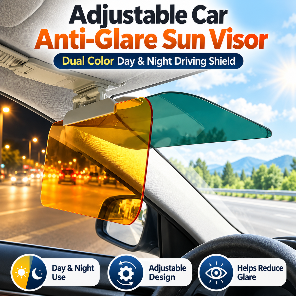 🚘Adjustable Car Anti-Glare Sun Visor, Dual Color Day Night Driving Shield