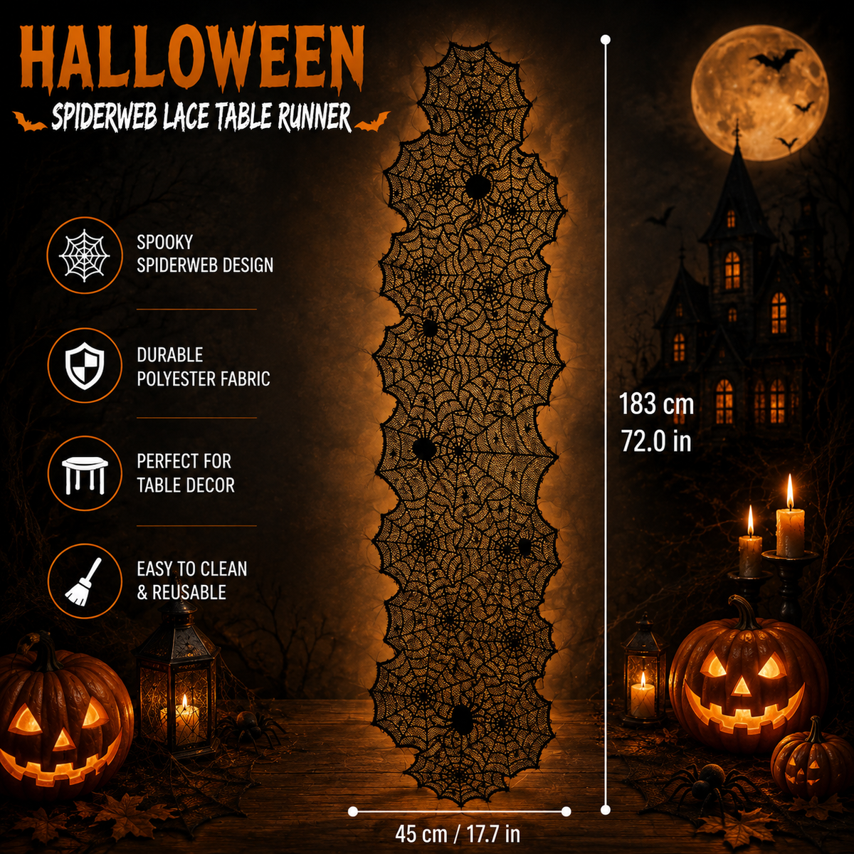 Halloween Lace Spiderweb Fireplace Decorative Towel