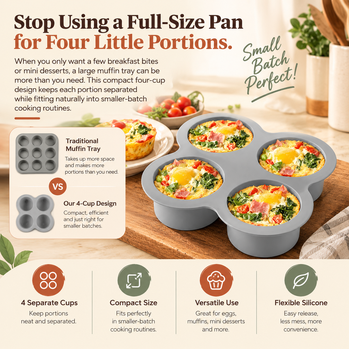 4-Cup Silicone Air Fryer Egg Mold & Oven Baking Pan