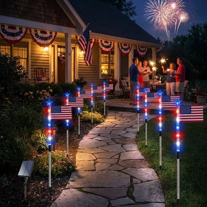 🔥8 Solar American Flag Pathway Lights – Red, White & Blue Yard Glow for 250th Independence Celebration 🇺🇸✨