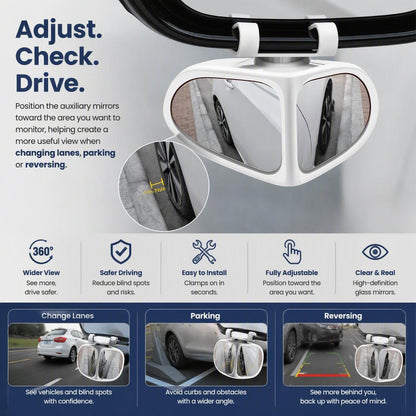 360° HD Car Rearview Mirror With Blind Spot Assist And Adjustable Small Round Mirror