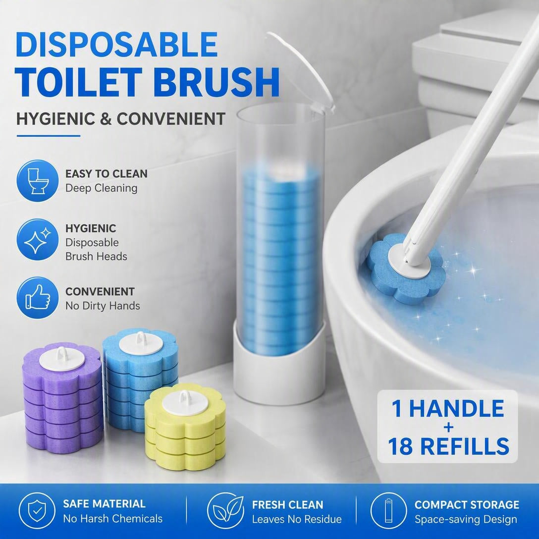 Disposable Toilet Brush Wall-Mounted With Replaceable Brush Heads.