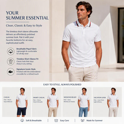 Men's Cotton-Simulated Polo Cultural T-Shirt