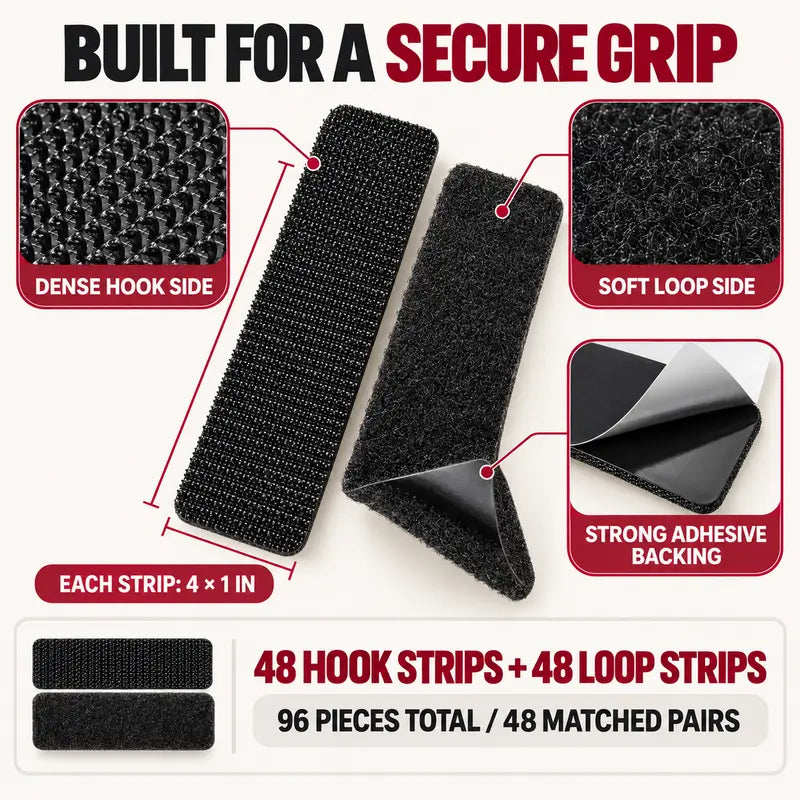 🏠48 Pairs Strong Velcro – suitable for hanging photos, securing carpets, and wall mounting