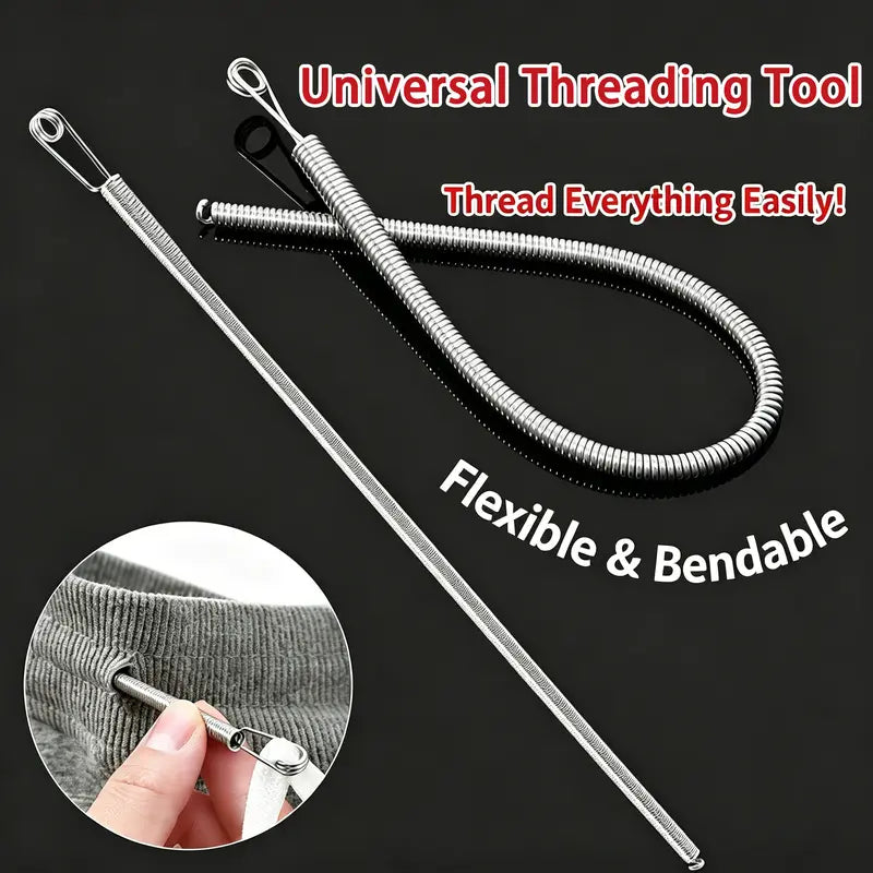 Spring-Loaded Drawstring Threader (2-Piece Set) — Easy Drawstring Replacement Tool for Hoodies and Pants