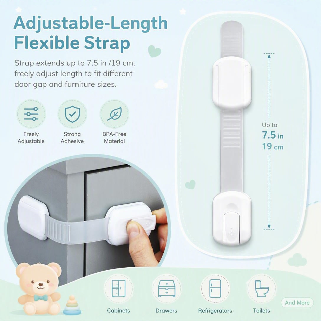 Baby Safety Cabinet Locks 0-3 Years Toddler Protection (6 Pack, Non-Toxic ABS & TPE)