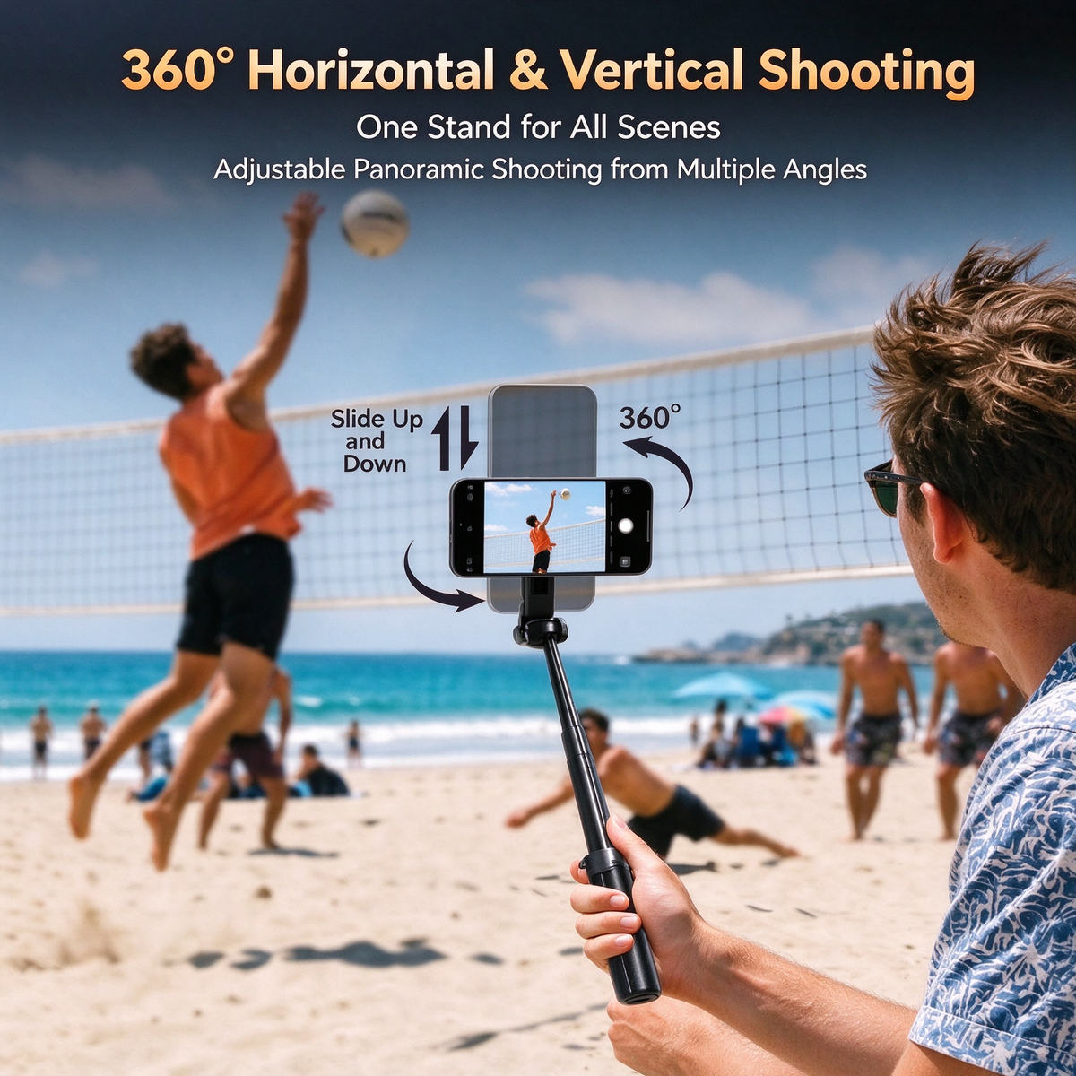 🧲Upgraded magnetic selfie stick – with 360° rotating and adjustable magnetic tripod