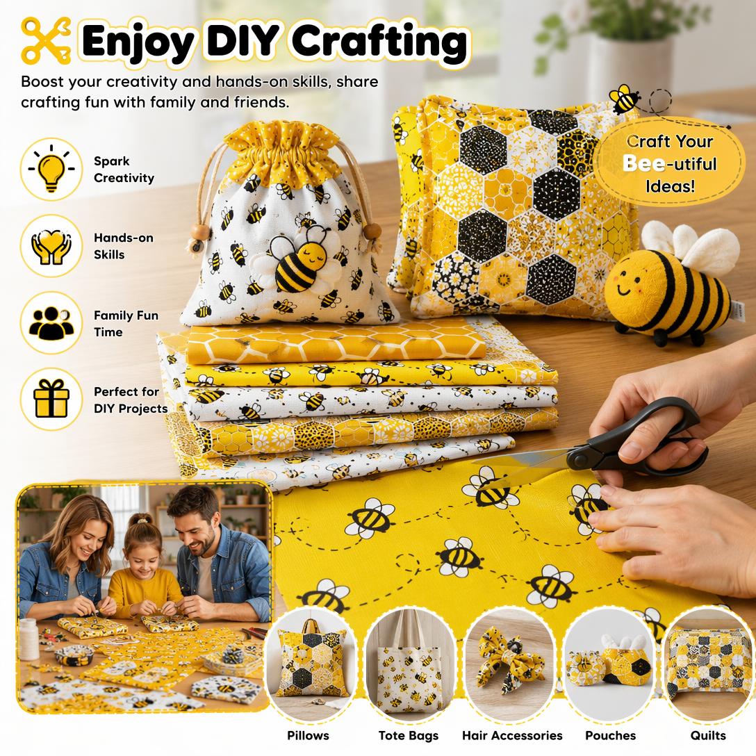 ✂️🧵Five-piece bee and daisy floral patchwork fabric set
