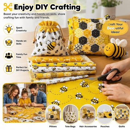 ✂️🧵Five-piece bee and daisy floral patchwork fabric set