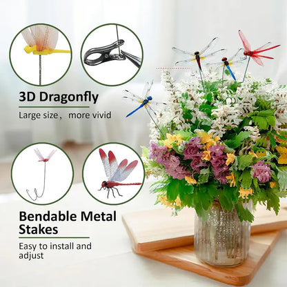 Creative Mixed-Color Artificial Dragonfly Decorative Clips for Lawns and Gardens