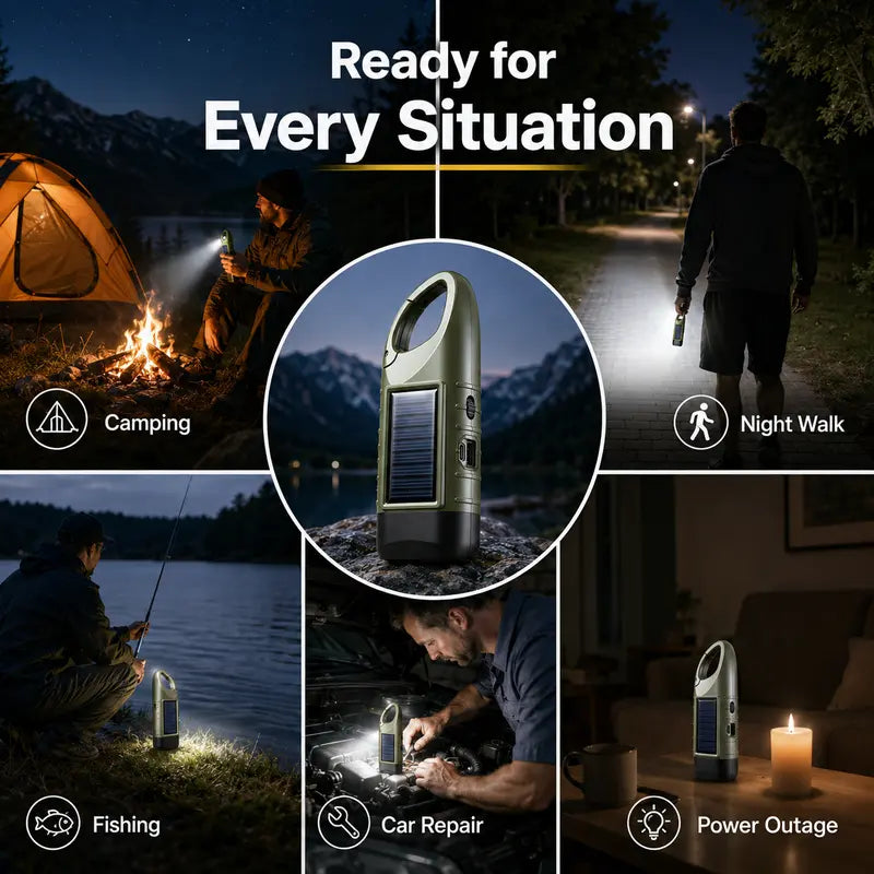 Solar Outdoor Hand-Crank USB-Type Flashlight