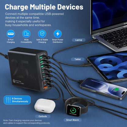 Portable Smart 8-Port Charger, Suitable For A Variety Of Devices