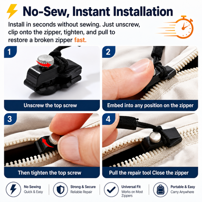⚡ Fix Any Broken Zipper in Seconds! Universal Detachable Zipper Repairer (No Sewing Required) 🧵